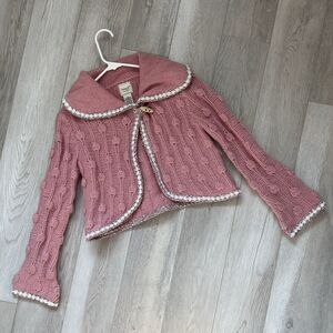 Kenji Handknit Carding bib collar crop sweater Pink small cottagecore coquette